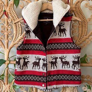 Forever21 Vintage Reindeer Ski Sweater Vest Medium